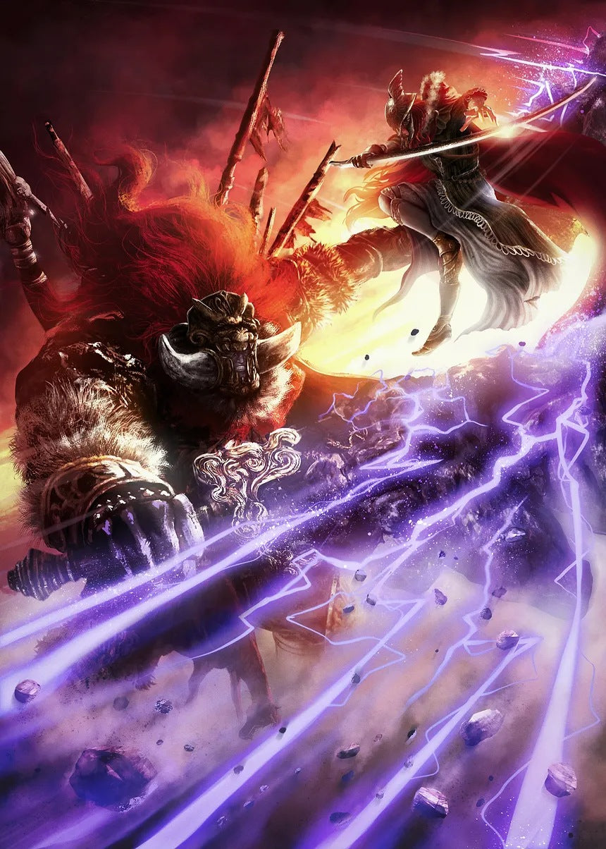 Malenia against Radahn metal poster artwork